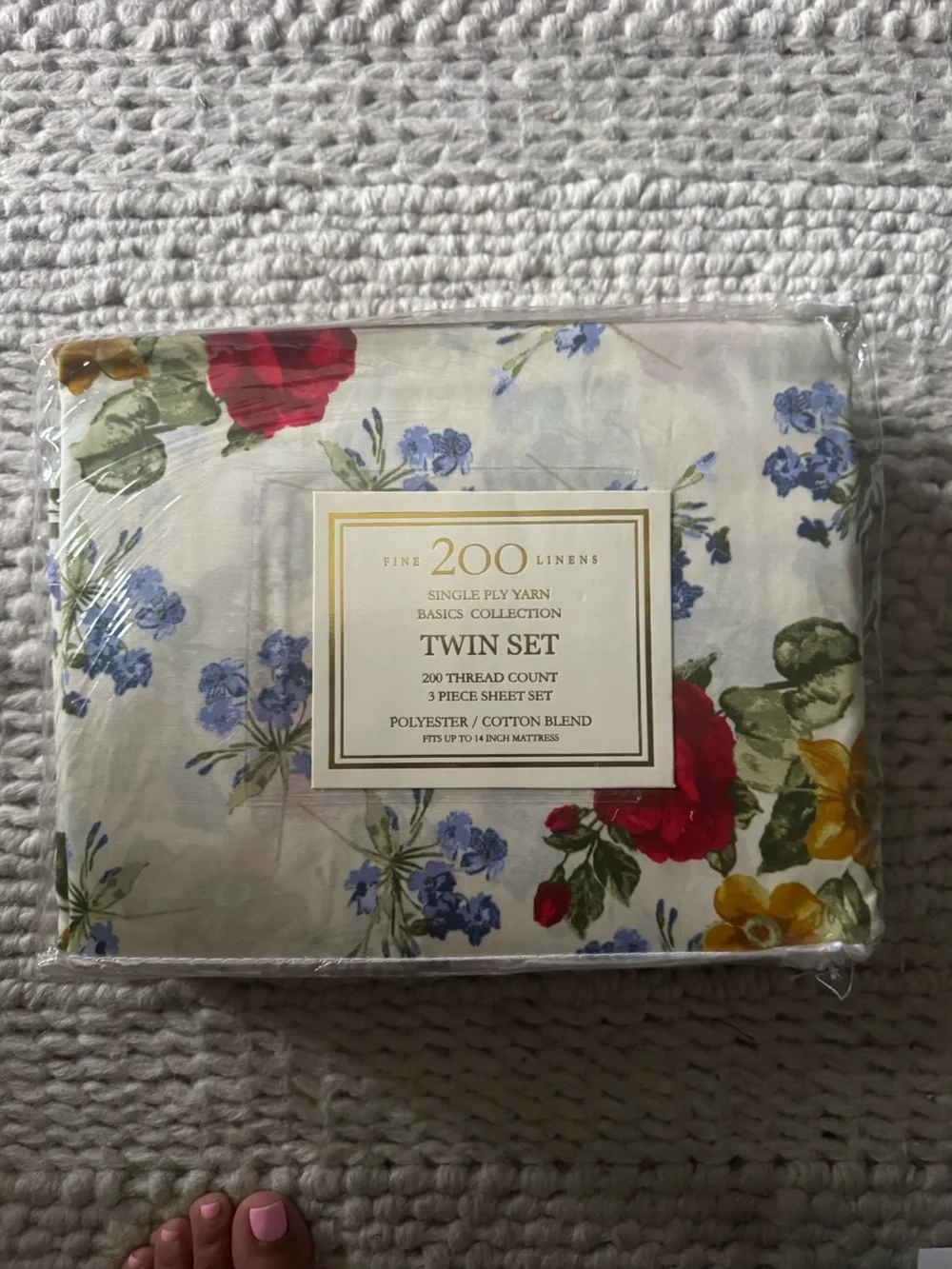 Floral Twin Sheet Set in White with Multicolor Flowers